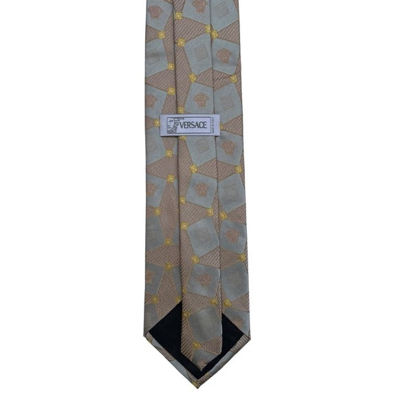 VERSACE 90s Vintage Metallic Silk Medusa Pattern Tie Made in Italy - Picture 7 of 9
